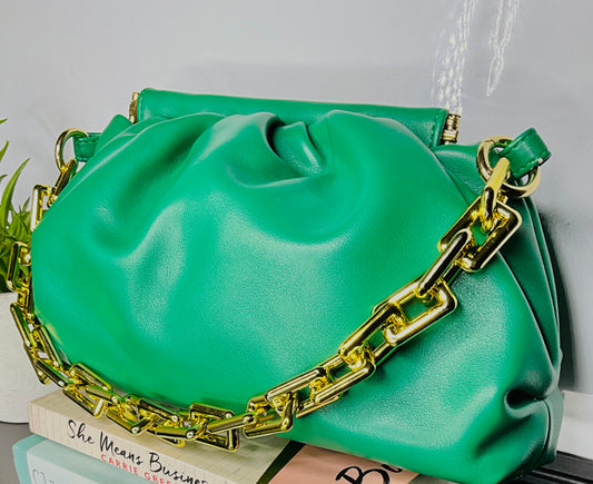 The Gossip Green Chain Pouch Ruched Bag