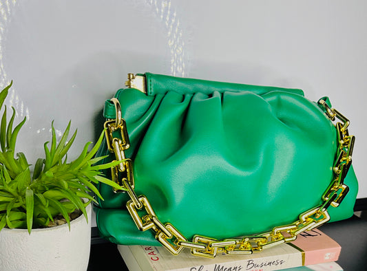 The Gossip Green Chain Pouch Ruched Bag